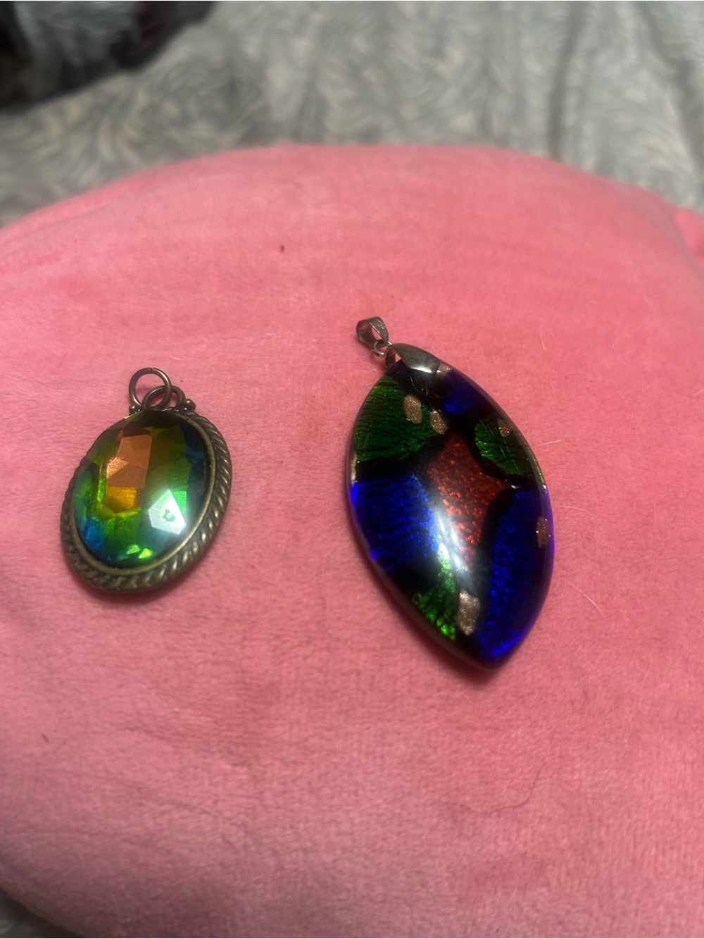 Multicolor Iridescent Glass Pendant Necklace Charm - Blue, Green & Red
